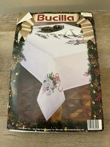 Bucilla Christmas Tablecloth Embroidery Kit 52 x 70” White Doves Holly Vintage - Picture 1 of 17