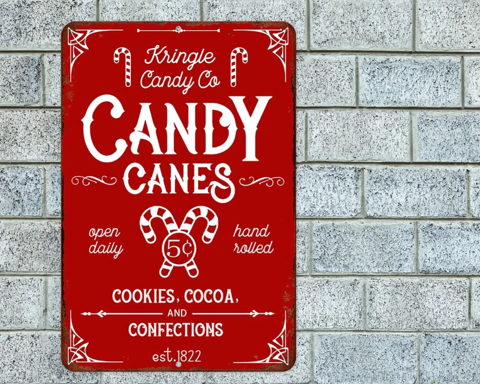 Letrero de bastones de caramelo Kringle aluminio metal 8"x12" Navidad invierno galletas cacao Foto 1 de 1