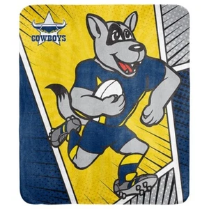 127278 NORTH QUEENSLAND COWBOYS NRL MASCOT CORAL FLEECE THROW RUG PICNIC BLANKET - Picture 1 of 1