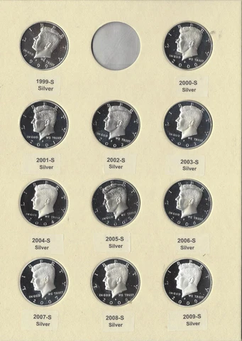 1999-2000-2009 S Proof Silver Kennedy Half Dollar  Cameo - 11 Piece Set Cover