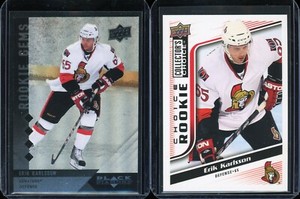2009 ERIK KARLSSON "Black Diamond Quad" & "Collector's" rc rookie TRE KRONER