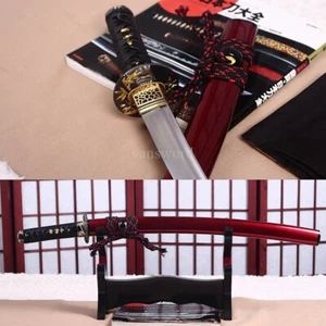 9260 Spring Steel Japanese Wakizashi Samurai Sword Red Sheath Battle Ready Sharp - Picture 1 of 12