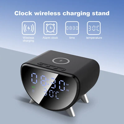 US 15W Fast Wireless Charger Charging Dock with Digital Alarm Clock Temperature - Image 1 of 4