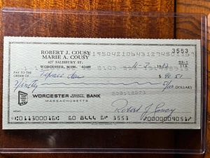 Bob Cousy AUTO Signed Personal Check Boston Celtics NBA HOF JSA COA - Picture 1 of 3