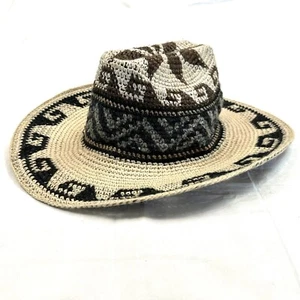 Handmade in Bolivia Hand Woven Crocheted Cowboy Aztec South American Hat - Picture 1 of 11