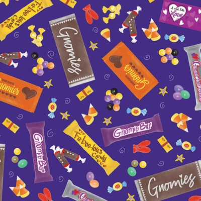 ХЭЛЛОУИН SPOOKTACULAR GNOMES GNOMIE КОНФЕТЫ БАТОНЧИКИ НА ФИОЛЕТОВЫЙ BENARTEX ТКАНИ BTHY - Изображение 1 из 2