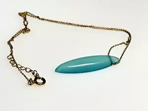 Sterling Silver 925 Pendant Necklace Gold on Silver Blue Aqua Stone/Glass 4.77g - Picture 1 of 9
