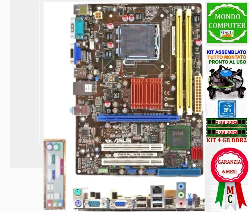 SCHEDA MADRE SOCKET LGA 775 ASUS P5KPL-AM IN-GB + CPU INTEL DUAL CORE + 4 GB RAM - Immagine 1 di 1