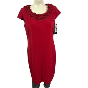 Alfani Women's Dress Size L - Red - Flowers around Neck - NEW NWT MSRP $89 - Picture 1 of 12