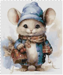 Shabby Chic Weihnachten Landmaus mit Geschenk gezählte Kreuzstichmuster Tabelle - Bild 1 von 1