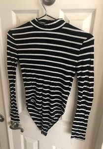 Forever 21 Black And White Long Sleeve Shirt Body Suit Size Small Fast Shipping - Picture 1 of 3