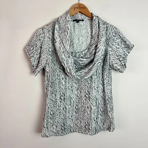 Hugo Boss Top Womens 4 Silk Print Gray Cowl Neck Short Sleeve Career Shirt - Picture 1 of 7