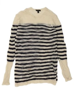 J. CREW Womens Boat Neck Jumper Sweater UK 10 Small White Striped Acrylic DJ32 - Picture 1 of 3