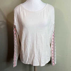 Lilla P Cotton embroidered sleeve Pink Green Zigzag long sleeve top, size medium - Picture 1 of 13