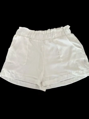Pantalones cortos forrados blancos para mujer, cintura ancha elástica, sin etiqueta de talla cintura de 17,5”, bolsillos Foto 1 de 4