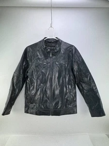 Guess Mens Black Faux Leather Full Zip Moto Jacket Size M - Picture 1 of 10