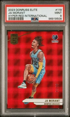 2023 Donruss Elite Ja Morant Hyper Red International #'d 3/88 PSA 9 Pop 3, 0^ - Image 1 of 4