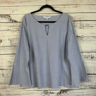 Top náutico XXL de algodón manga campana a rayas azul blanco Ellen Tracy Company para mujer Foto 1 de 4