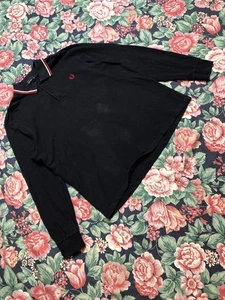Polo Fred Perry uomo nera cotone manica lunga casual preppy XL rara Y2K - Foto 1 di 20