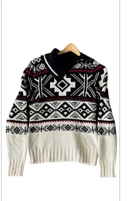 Lauren Jeans Company Sweater Womens Sz Med White Black Aztec Southwest Pullover - Image 1 of 4