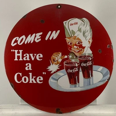 Coca-Cola Enamel Sign - Ø 50cm (19.7") - Big Nice Vintage Advertising... - Image 1 of 4