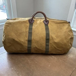 Vintage 1940s LL Bean Sportsmans Kit Duffle Bag Canvas & Leather Zipper 28” Bag - Picture 1 of 21
