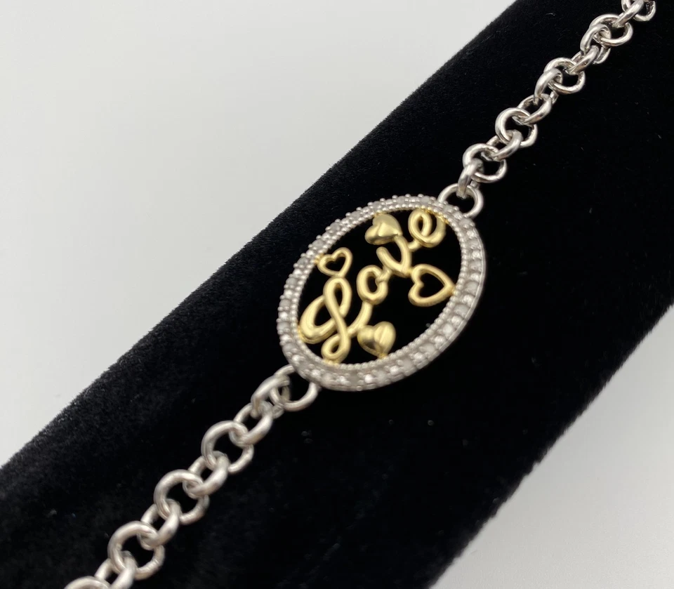 Браслет - двухцветный 14K золото более 925 пробы Pave бриллиант "Любовь" - Изображение 1 из 4