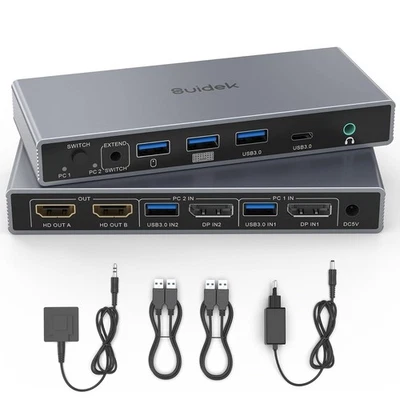 Commutateur DisplayPort Double Écran pour 2 PC-DP Entrée/HDMI,KM002A - Photo 1/4