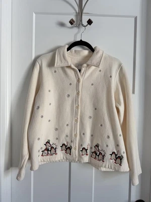 Cárdigan grande vintage 2005 Christopher & Banks Christmas Penguin Foto 1 de 4