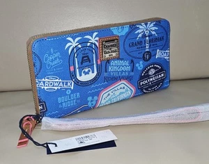DISNEY Parks DOONEY & BOURKE Large Zip Around Wristlet WALLET Blue Canvas Hotel - Picture 1 of 18