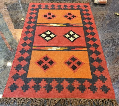Handwoven Wool Jute Kilim Rug: Bohemian Southwestern Decor Traditional Rug 8x10| - Image 1 of 4
