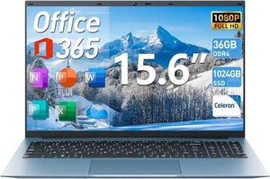 15.6 Inch Laptop Laptop Computer 36GB RAM 128G EMMC+1024GB SSD 1 Year Office 365 - Picture 1 of 8