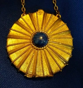 Vintage Estee Lauder Parfum Compact Halskette goldfarben Cabochon blauer Stein - Bild 1 von 9