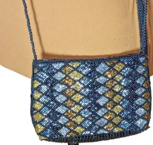 Abendtasche schwarz Perlen Art Deco Gold Silber Bronze Crossbody Clutch Vintage - Bild 1 von 9