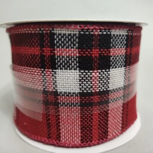 Cinta con cable 2,5" x 20' rojo negro blanco patrón de franela a cuadros - Imagen 1 de 5