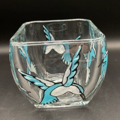 蜂鸟 - Libbey 玻璃透明有动弯曲锥形方形 - 糖果碗花瓶 — 第 1/4 张图片