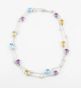 Multicolor Topacio y Diamante Briolette 14k Blanco Collar Cadena de Oro - Imagen 1 de 4
