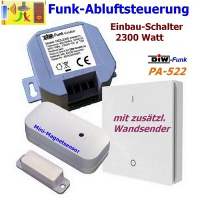 PA-522 DIW-Funk Abluftsteuerung EINBAU Fensterschalter Dunstabzug + Handsender