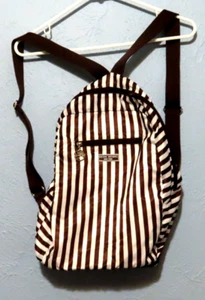 Henri Bendel Zip Around Packable Brown White Stripe Backpack Lightweight Compact - Picture 1 of 8