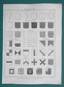 HERALDIK Schilde Tinkturen Trennwände Ordinarien Ladungen - 2x 1822 Drucke - Bild 1 von 2