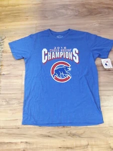 NWT Chicago Cubs Majestic 2016 World Series Champs T-Shirt Mens Sz Large SlimFit - Picture 1 of 8