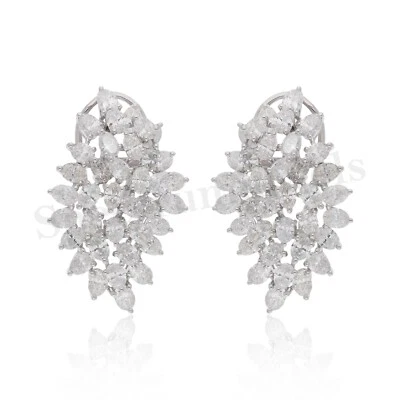 Lab Grown CVD Diamond Cluster Stud Earrings 14k White Gold Birthday Gift 7.02 Ct - Image 1 of 4