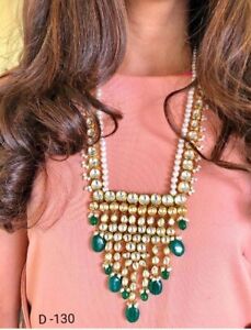 Indian Fashion Bollywood Gold Plated Kundan Long Necklace Pendant Jewelry Set