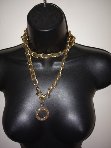 Vintage Michael Kors Catena Cordolo Oro Tela Marrone Cintura Cordino Avvolgente Reg$100