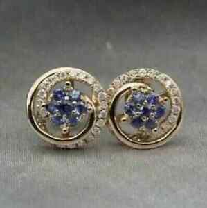 2 Ct Round Simulated Tanzanite Women Stud Earrings 14k Yellow Gold Plated Silver