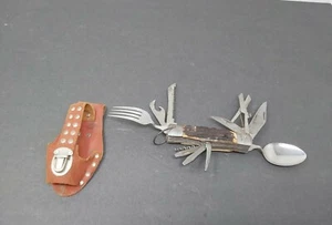 Made in Japan Stainless Multi Tool Camping Knife Fork Spoon w/ Pouch Free Ship - Picture 1 of 10