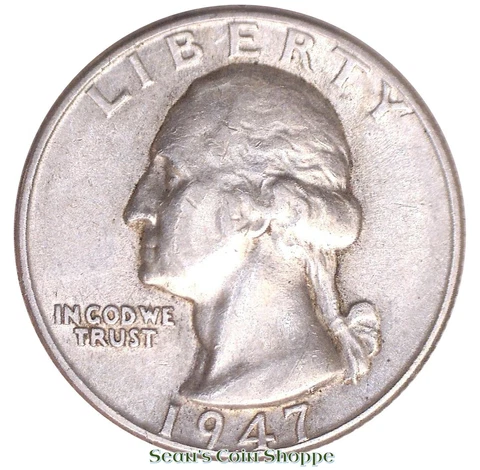 1947 D Washington Quarter 25C Very Fine VF Cond Denver 90% Silver Ships Free! Cover