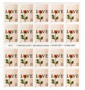 2001 34 cent Love Flower booklet of 20 Scott #3497a, Mint NH - Picture 1 of 1