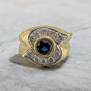 Vintage Men's 14k Yellow Gold 0.65 ct. Sapphire & Diamond S- Shaped Ring 12.9g - Picture 1 of 9