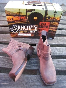 Sancho Cowboy Ankle Boots Harness Pull-On Distressed Leather Size 3 Brown - Picture 1 of 23